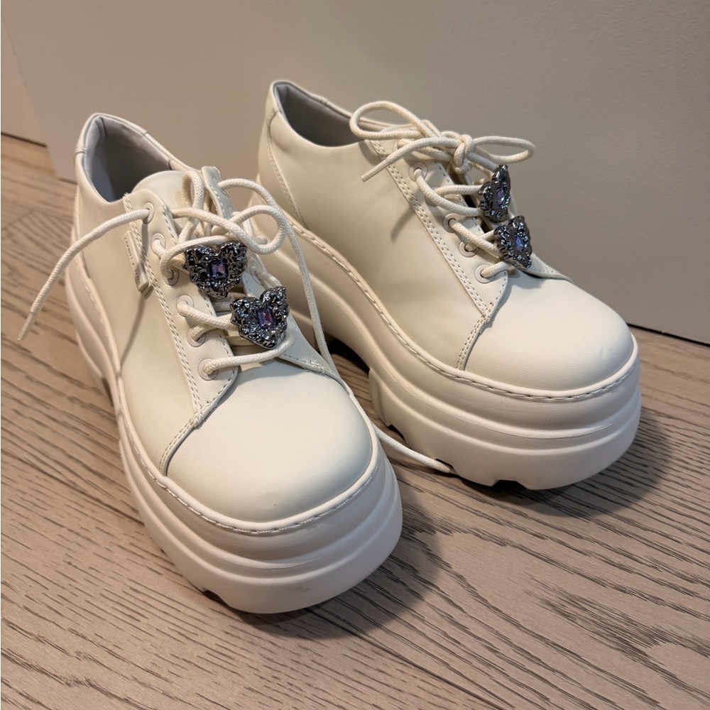 Charles & Keith Cream Platform Sneakers with Embellishments